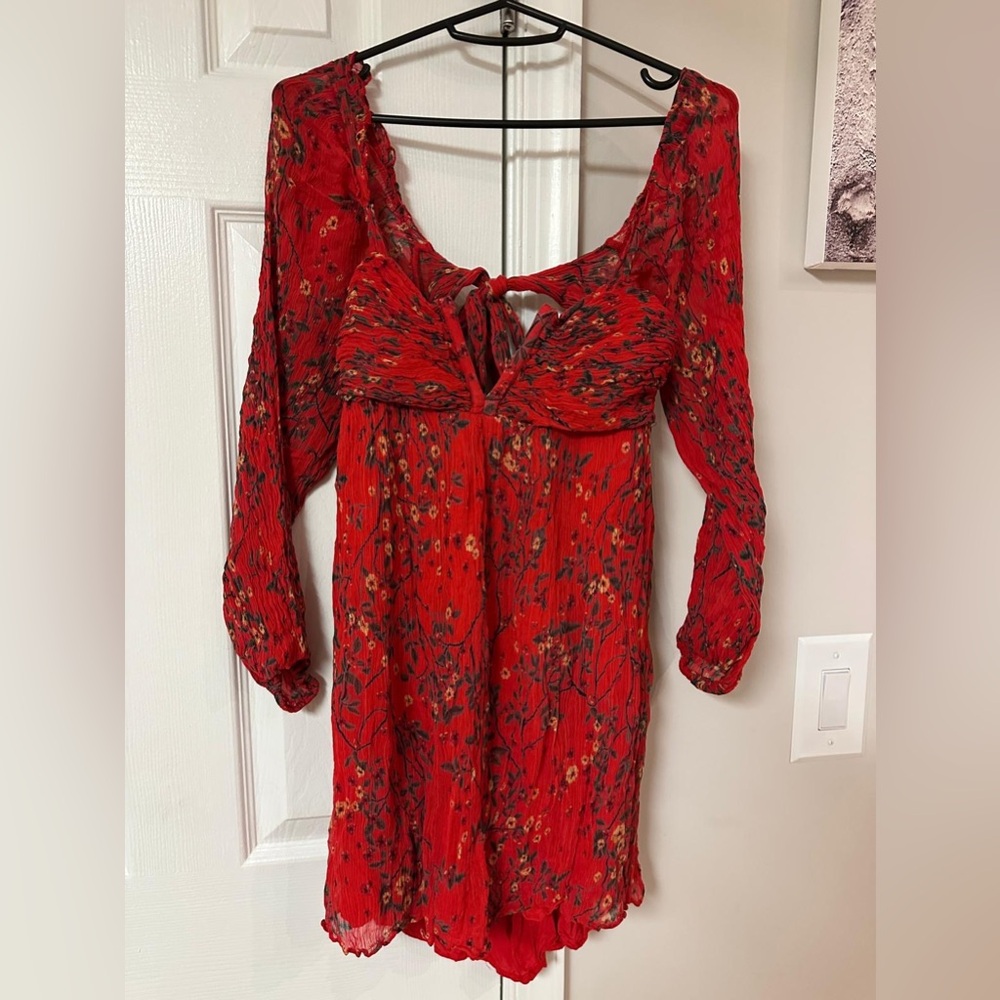 Anthropologie Vibrant Red Floral Dress